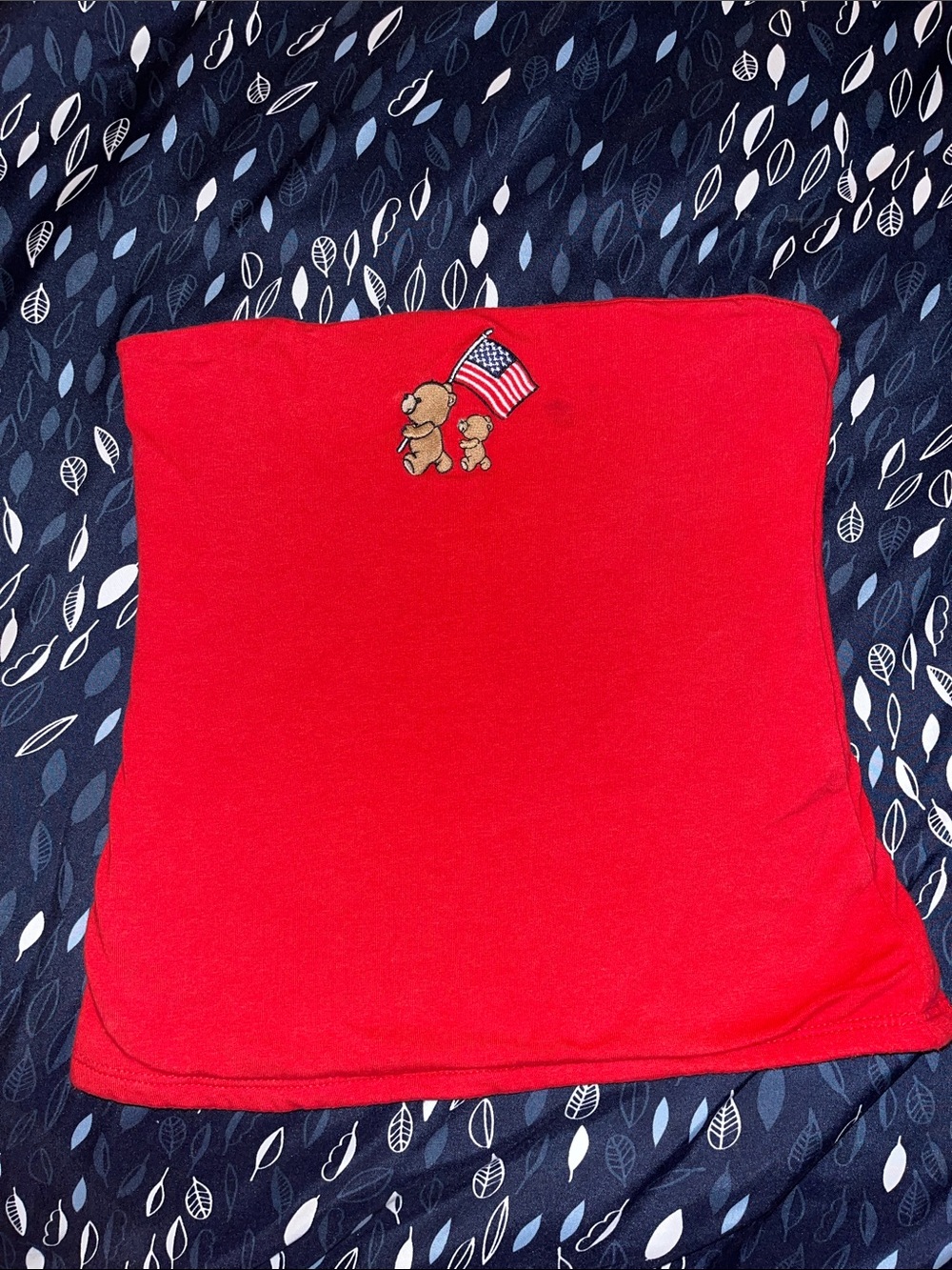 Kids Red Tube Top with Bear & Flag Embroidery
